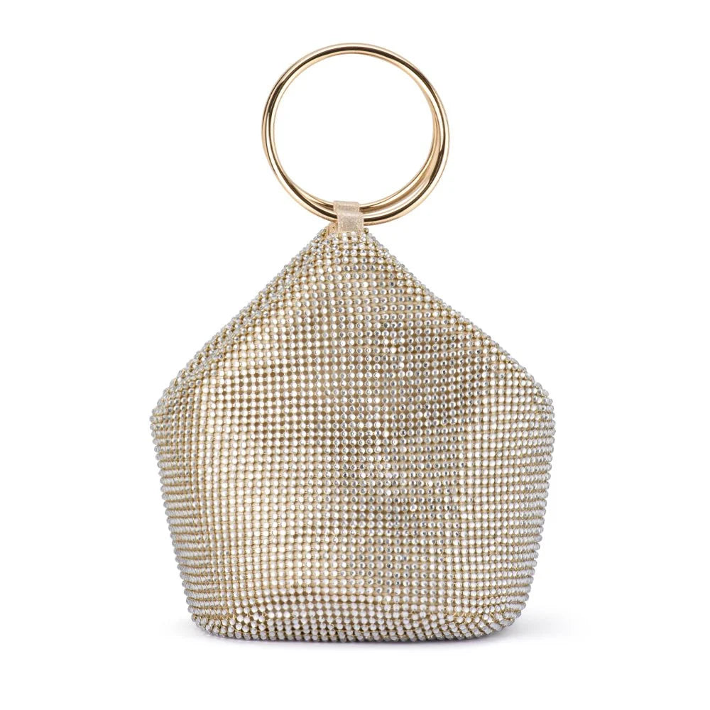 Ellie Crystal Mesh Ring Handle Bag Champagne