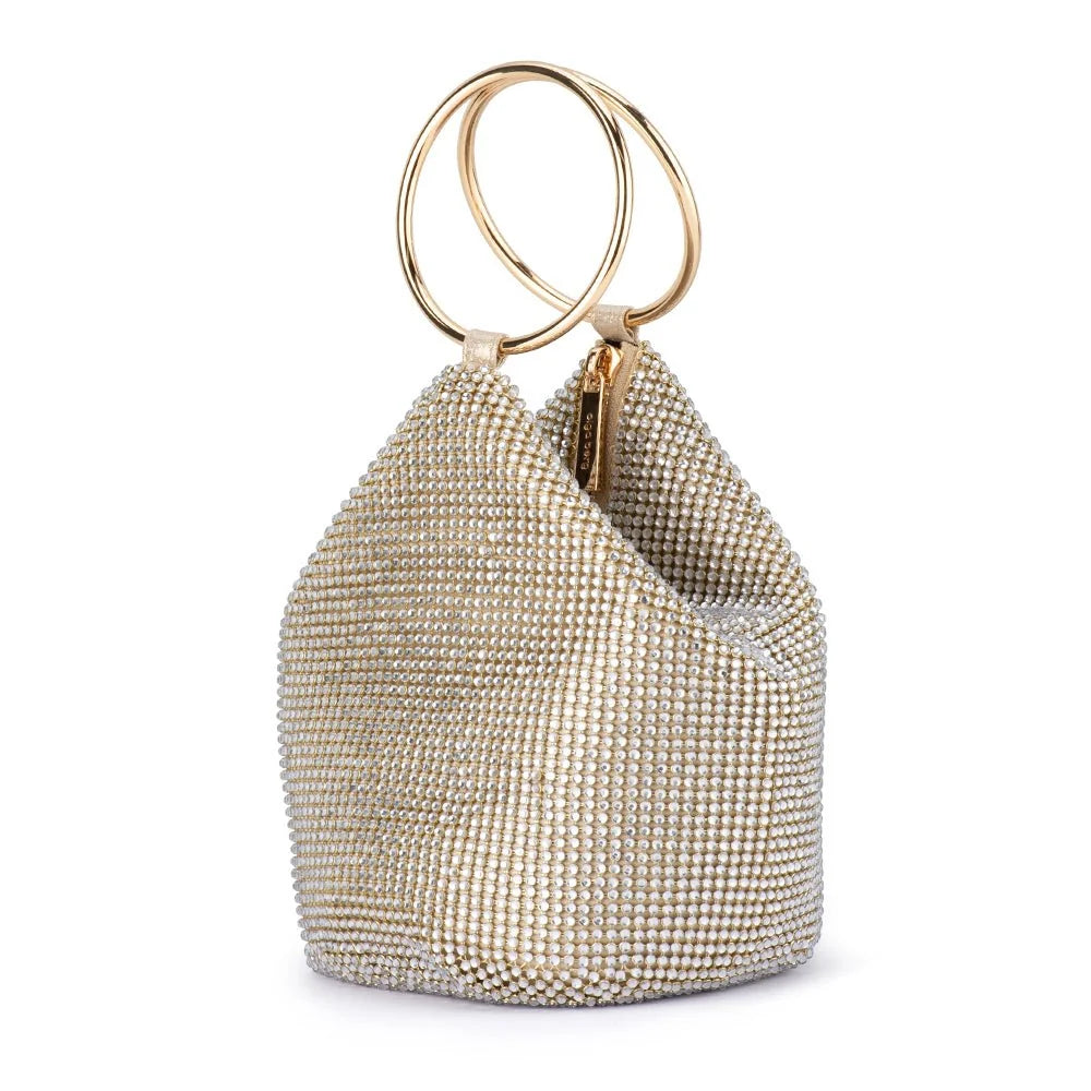 Ellie Crystal Mesh Ring Handle Bag Champagne