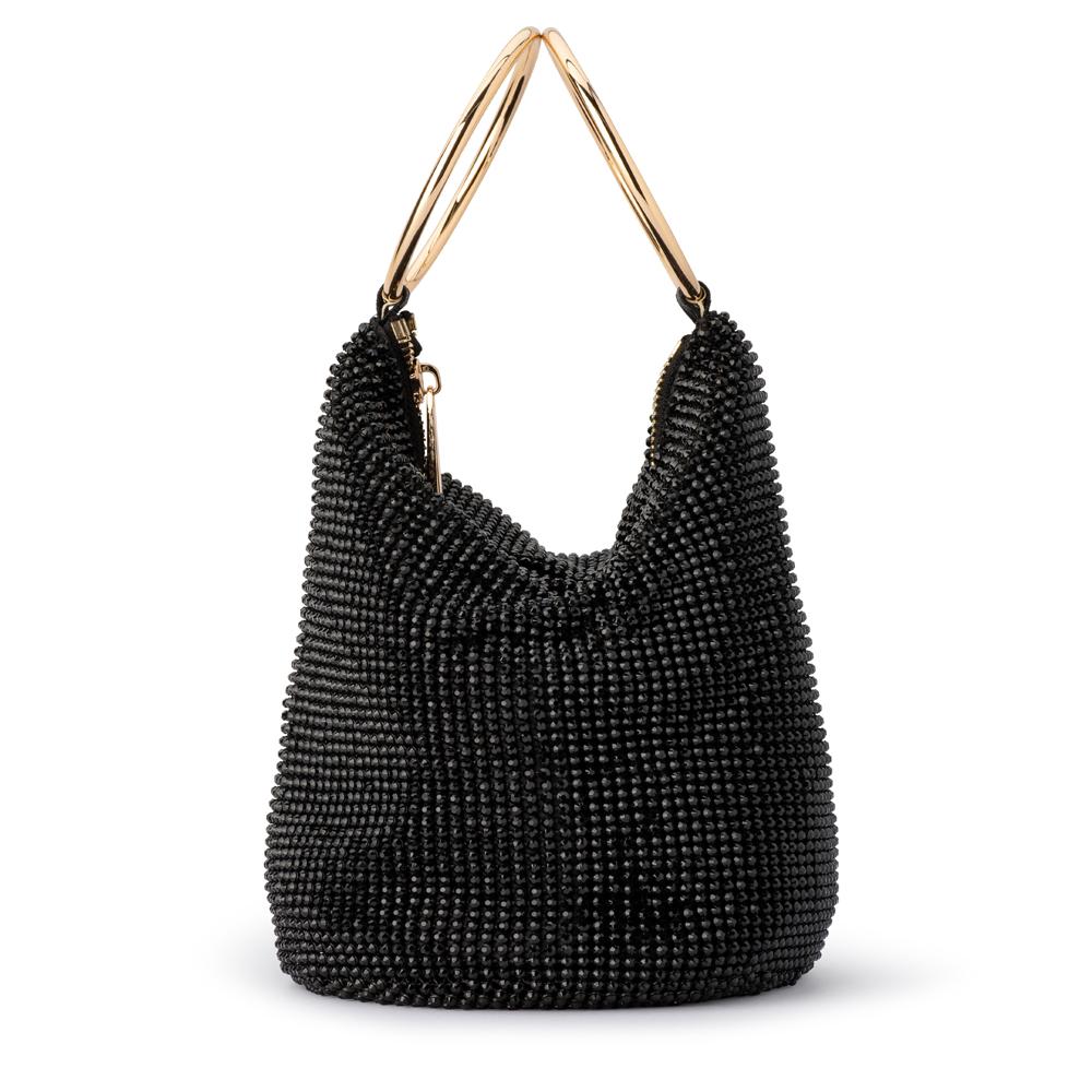 Ellie Crystal Mesh Ring Handle Bag Black