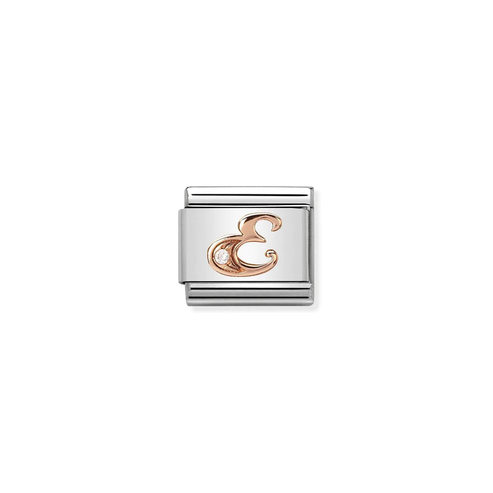 Letter E w/ Cubic Zirconia Rose Gold