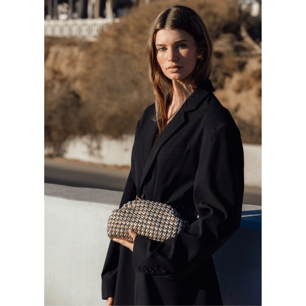 Everly Hand Woven Clutch Gold