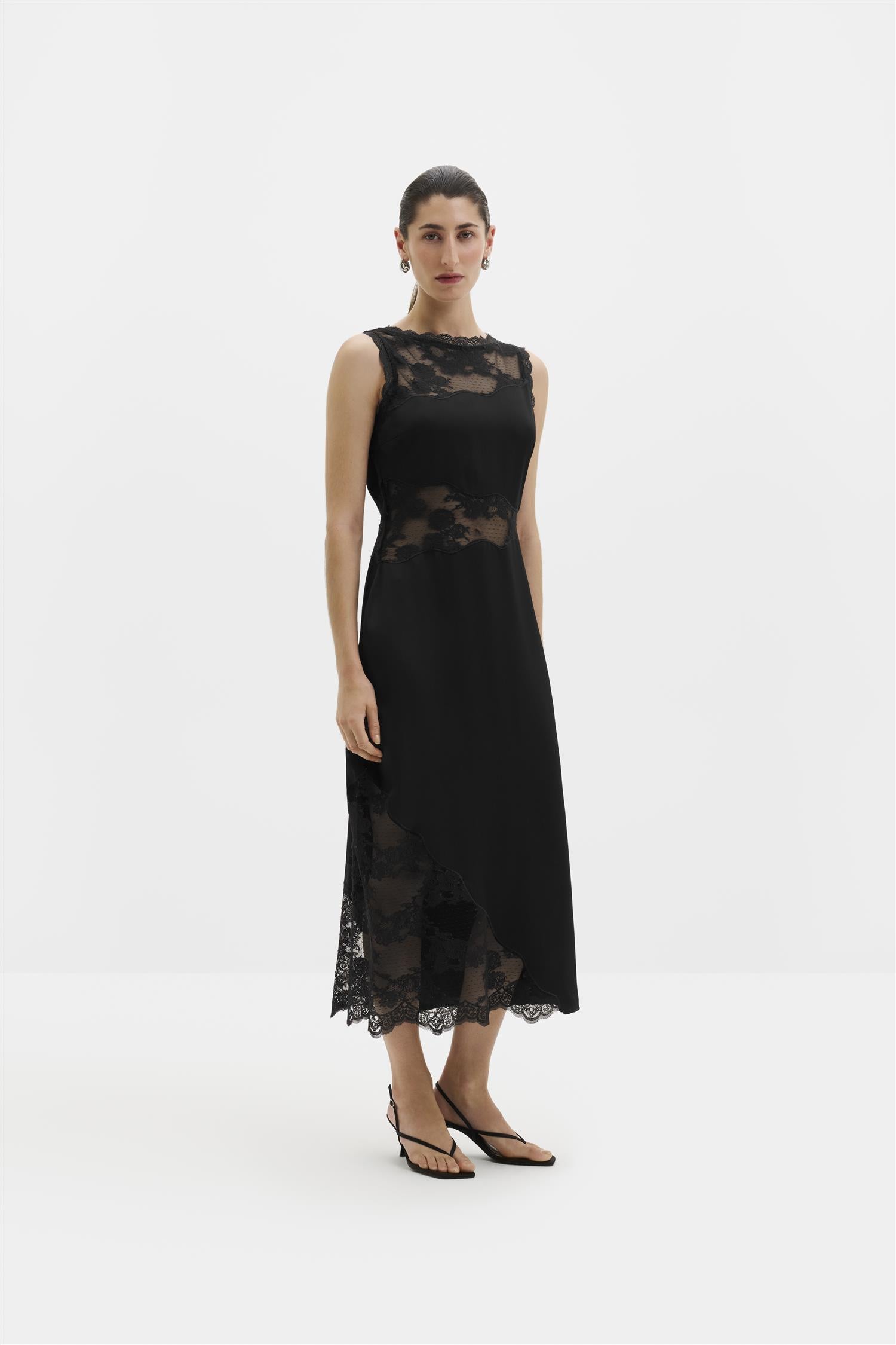Desire Lace Trimmed Cut Out Midi Dress Black