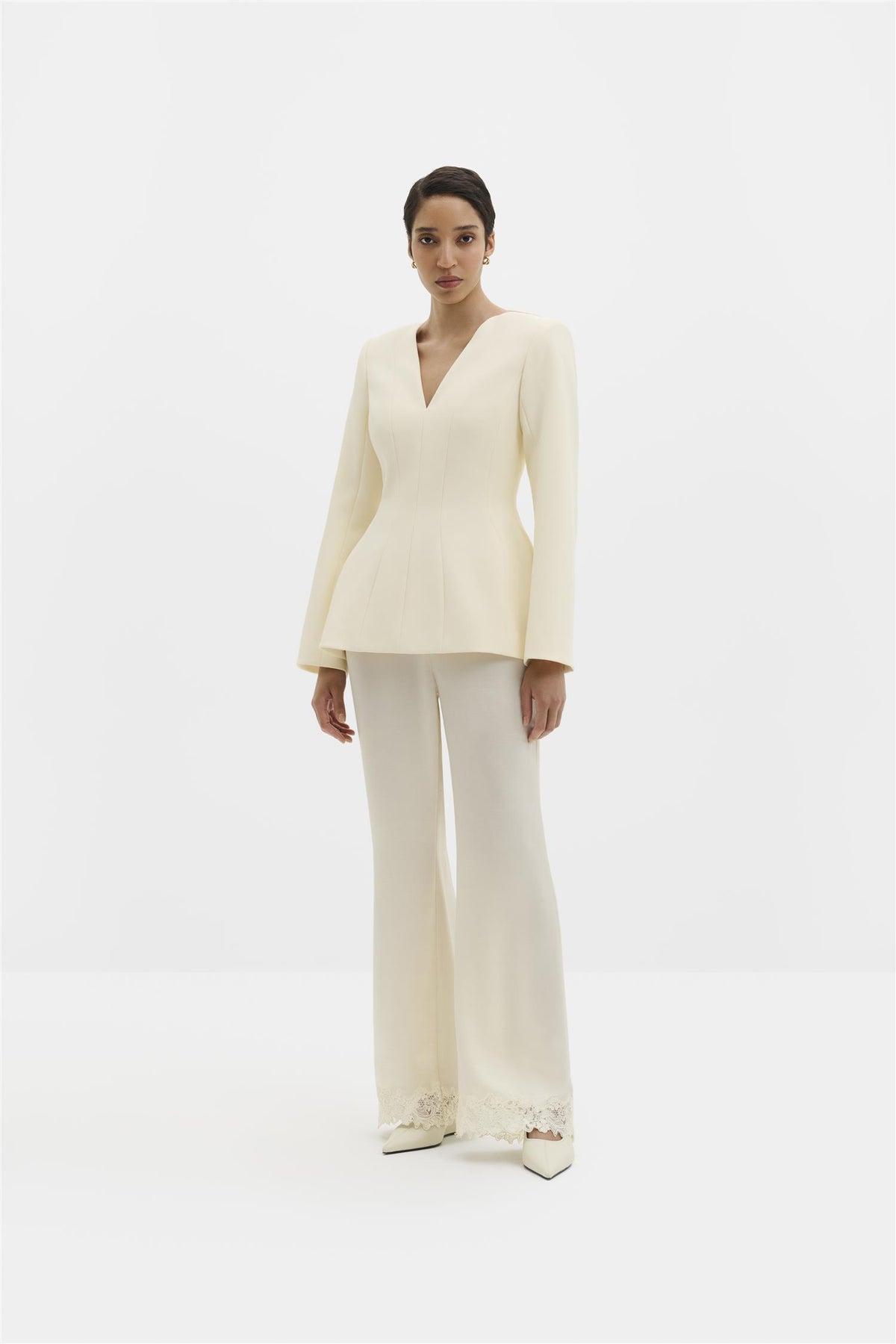 Marine Satin Lace Hem Trousers Pearl