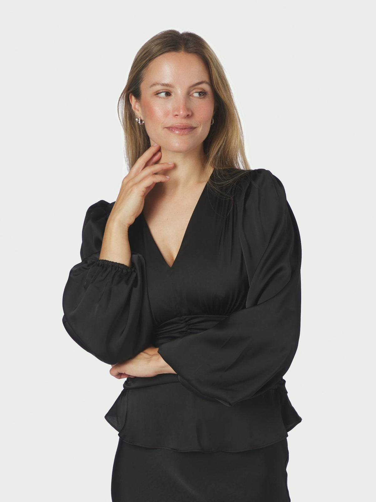 Pascal Drapy Satin Blouse Black