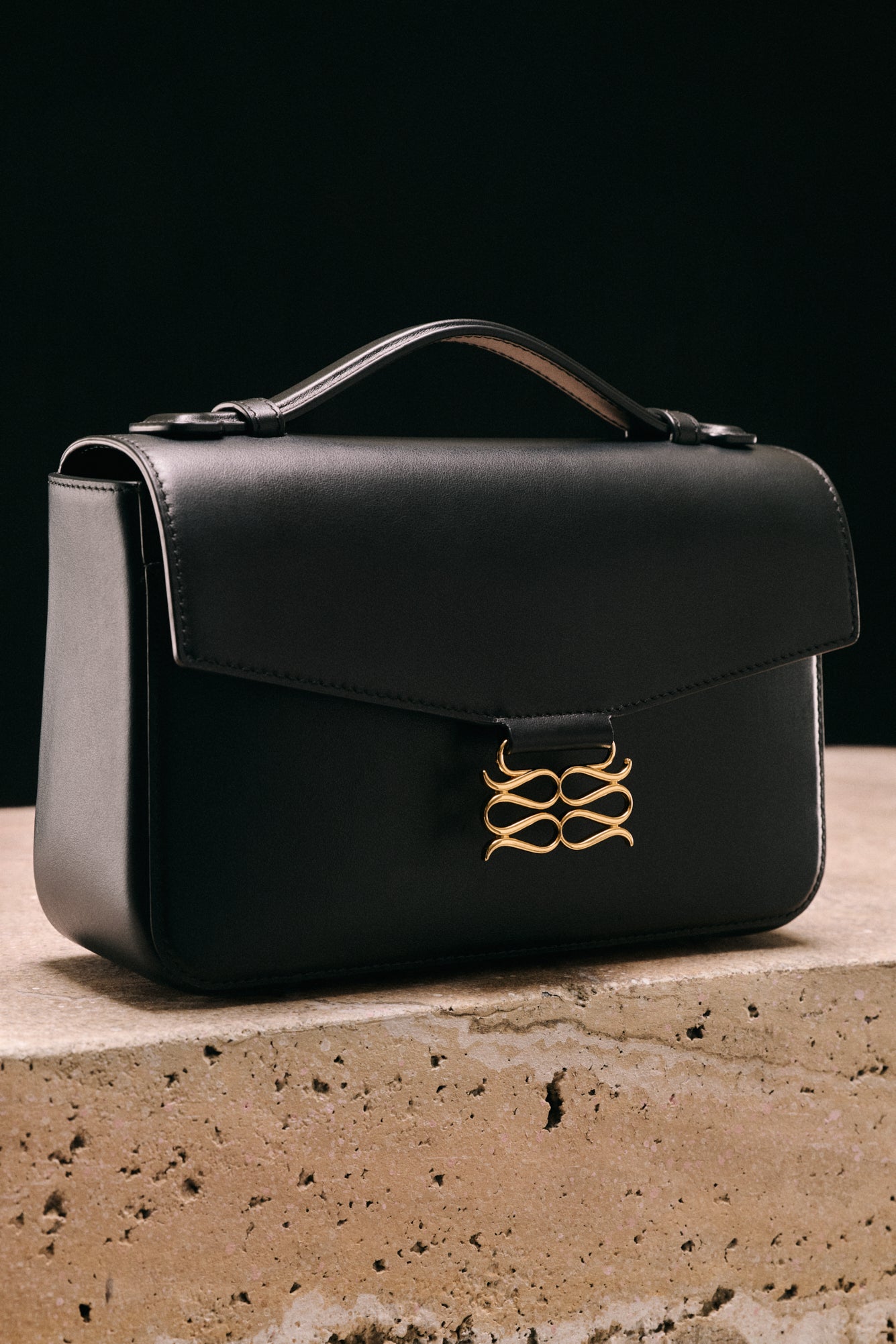 Monogram Leather Shoulder Bag Black