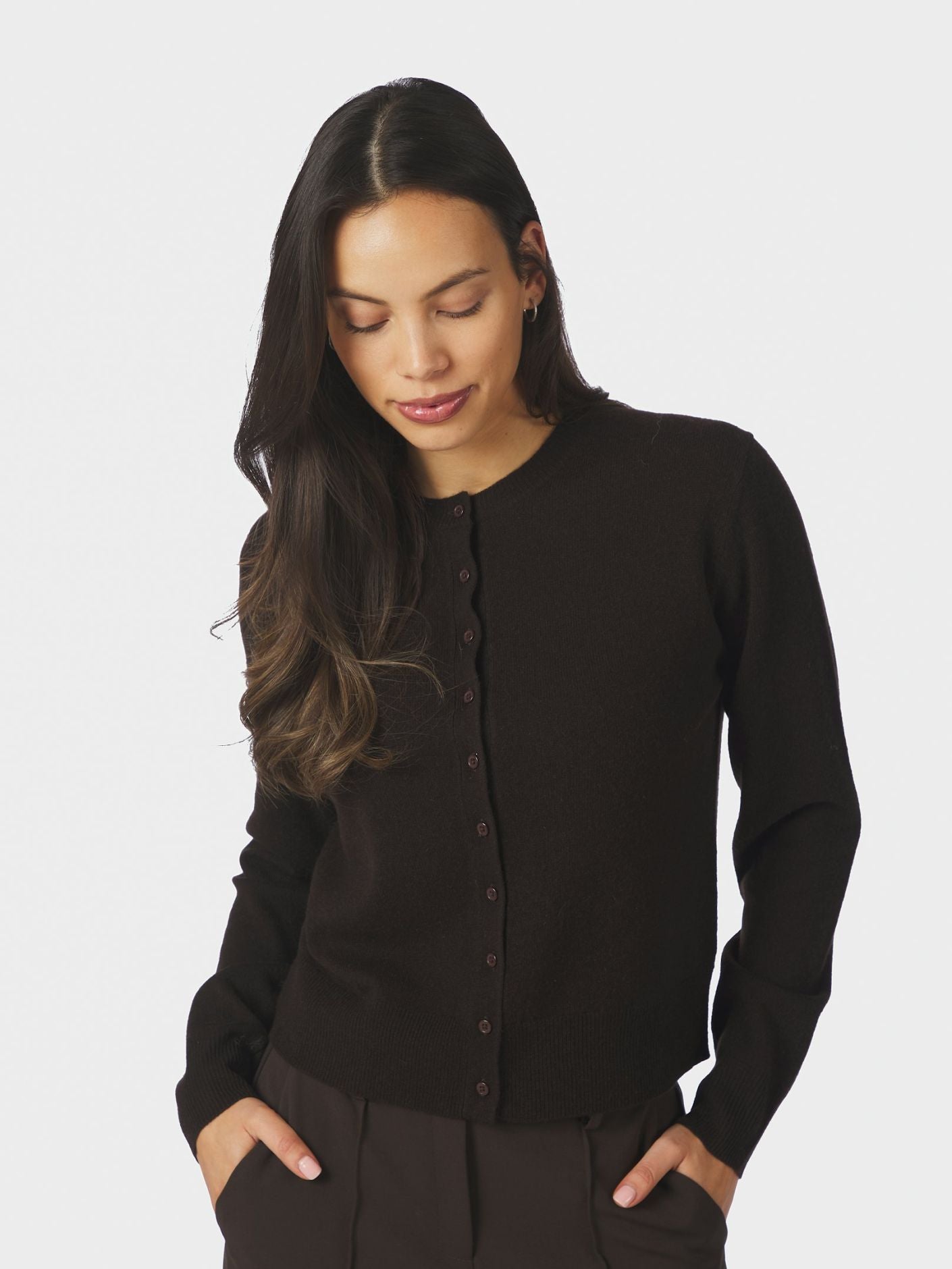 Bina Wool Knit Cardigan Dark Brown