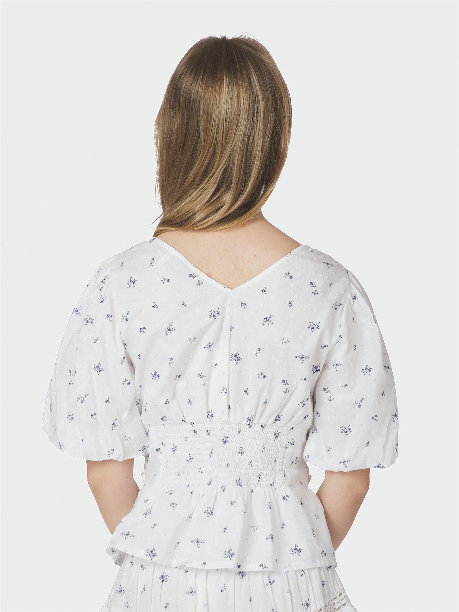 Sapura Flower Dobby Blouse Blue Flower