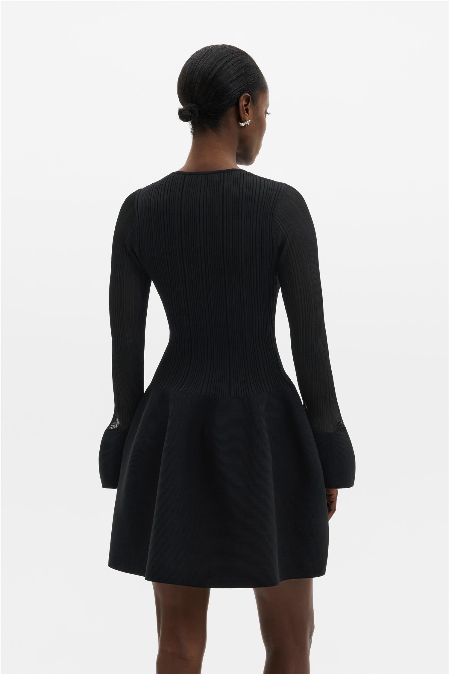 Elona Voluminous Skirt Knitted Dress Black