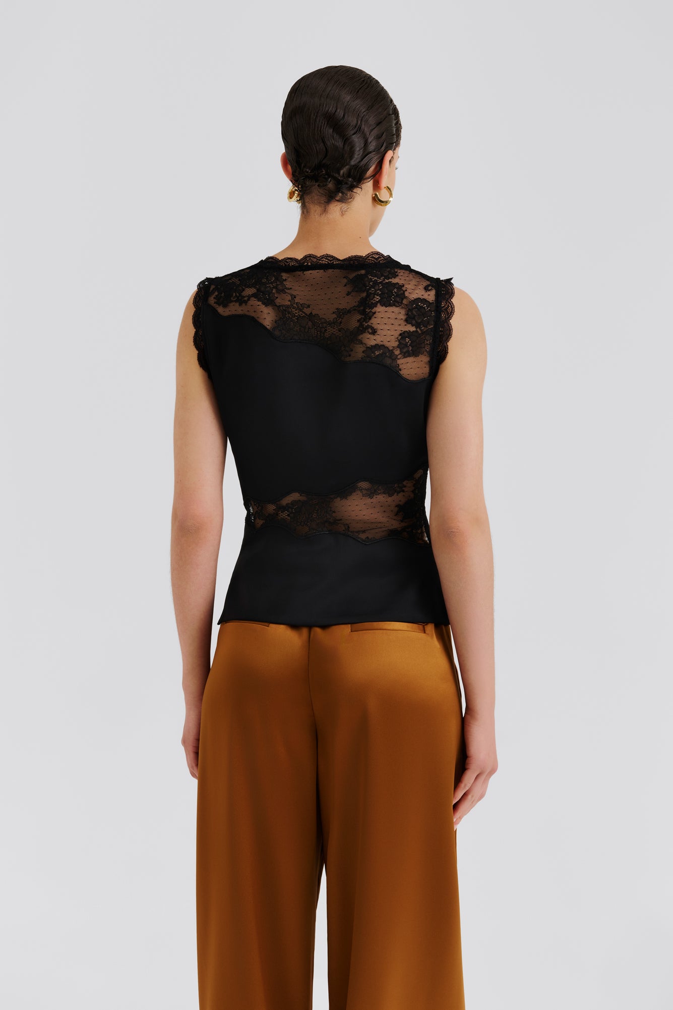 Desire Lace Trimmed Cut Out Top Black