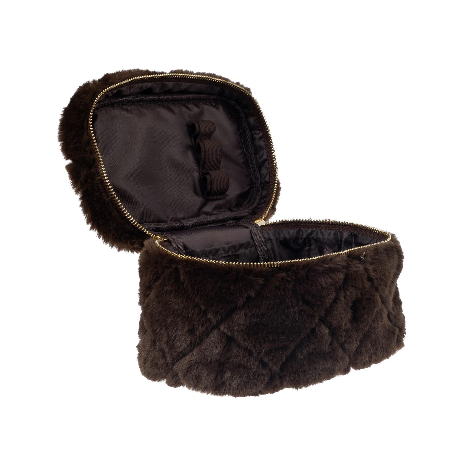 Faux Fur Quilted Vanity Bag Small Chocolate Brown