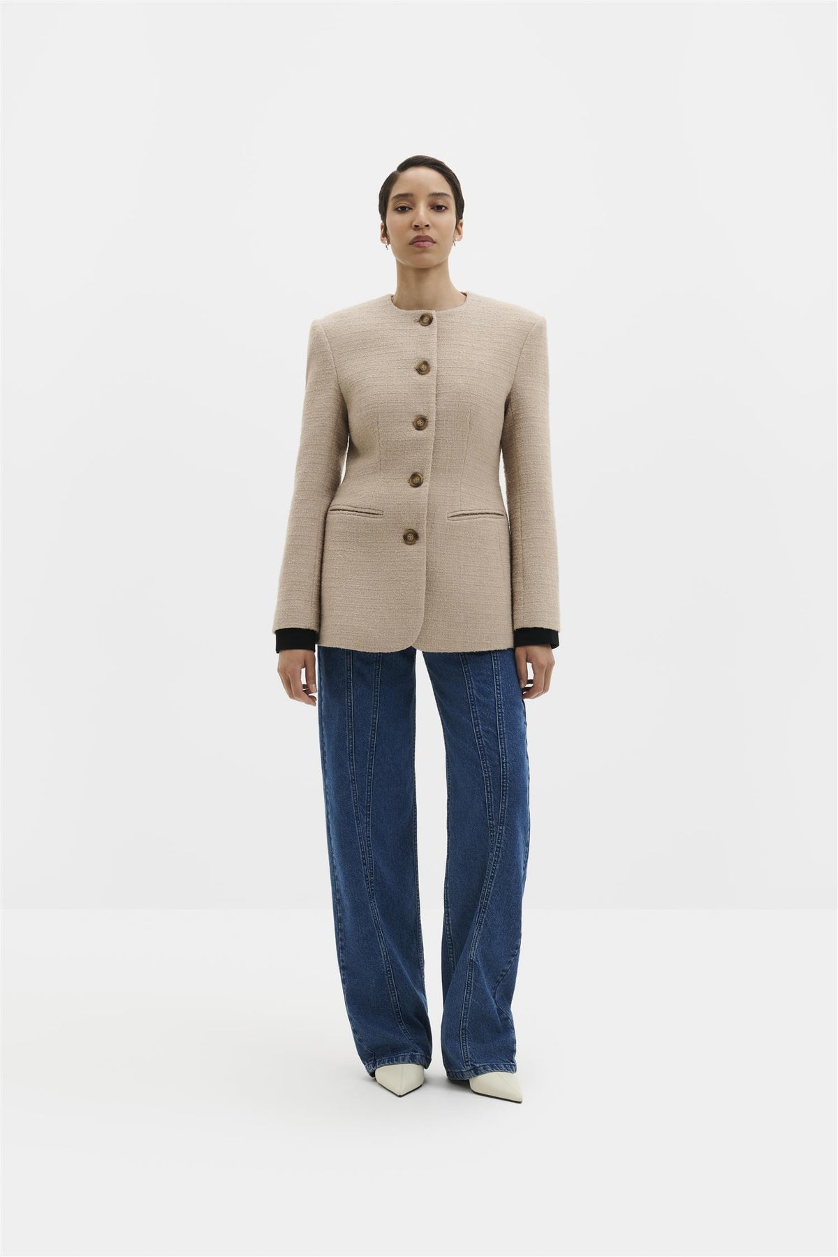 Carol Fitted Boucle Blazer Champagne