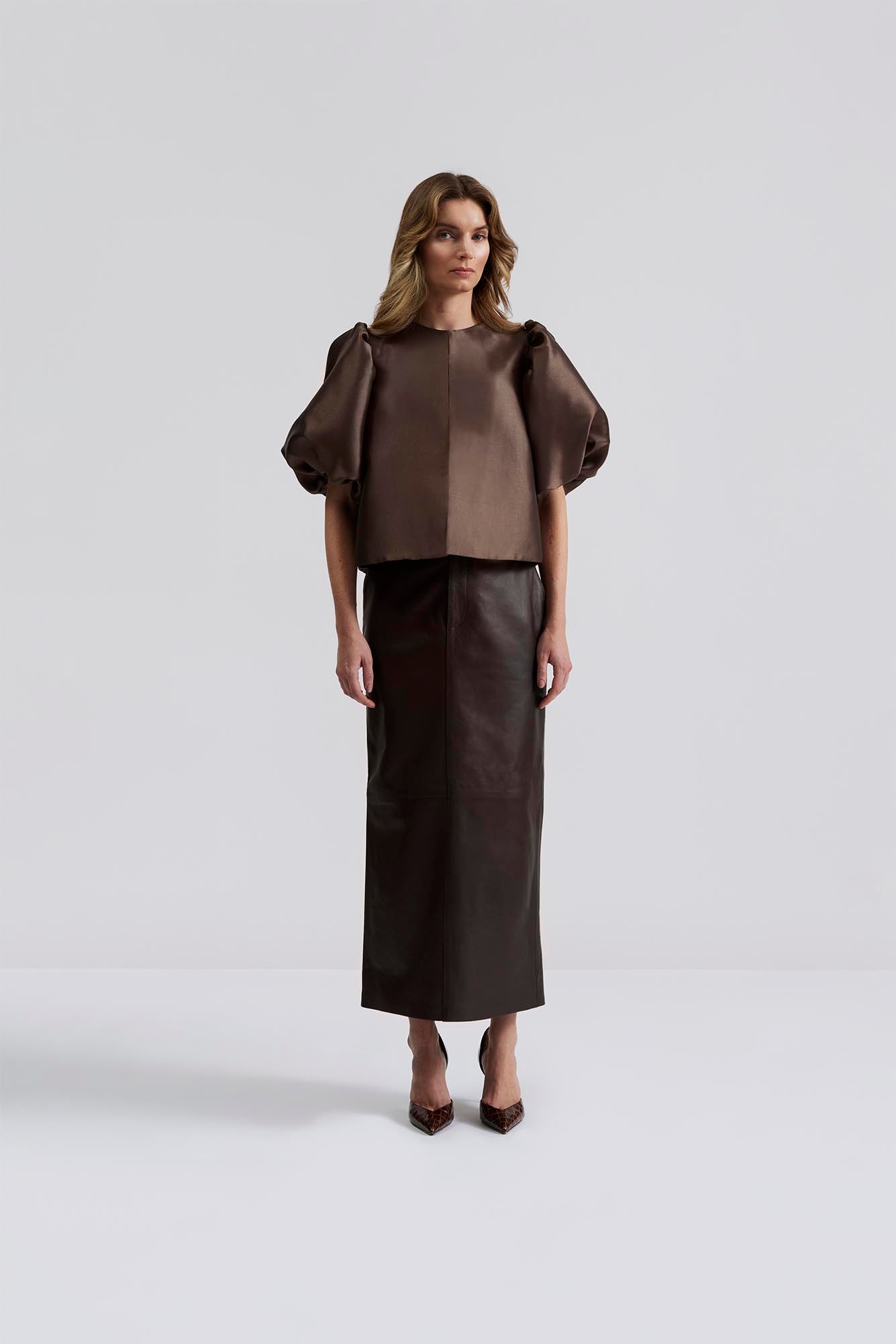 Cleo Pouf Sleeve Blouse Chocolate