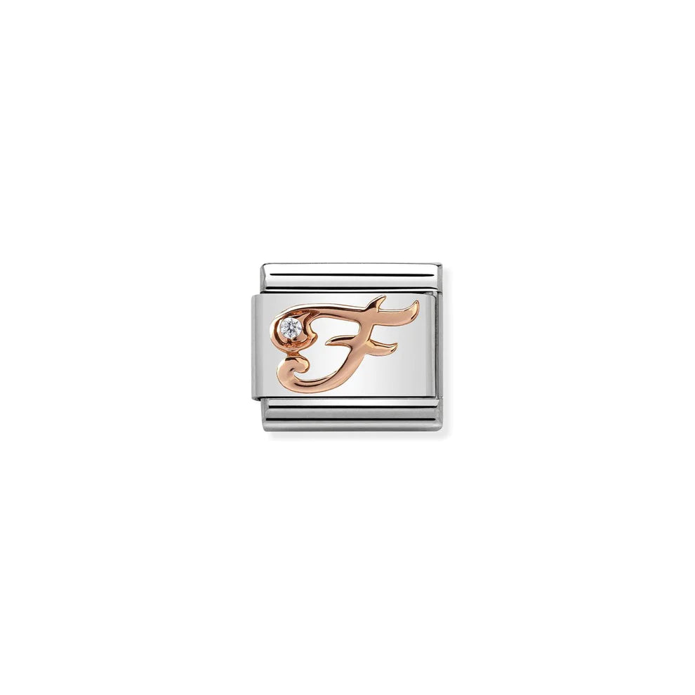 Letter F w/ Cubic Zirconia Rose Gold
