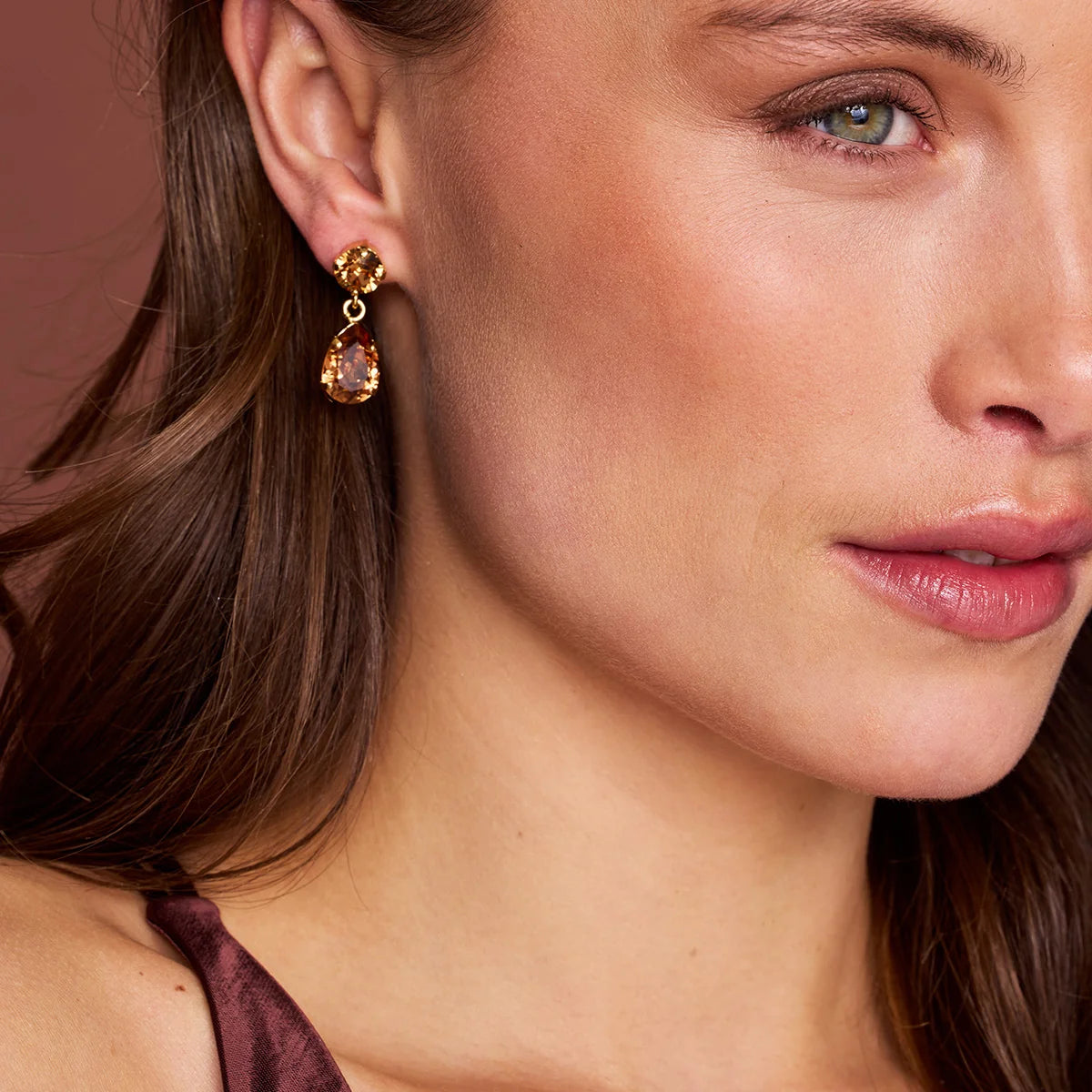 Mini Drop Earrings Gold Light Smoked Topaz