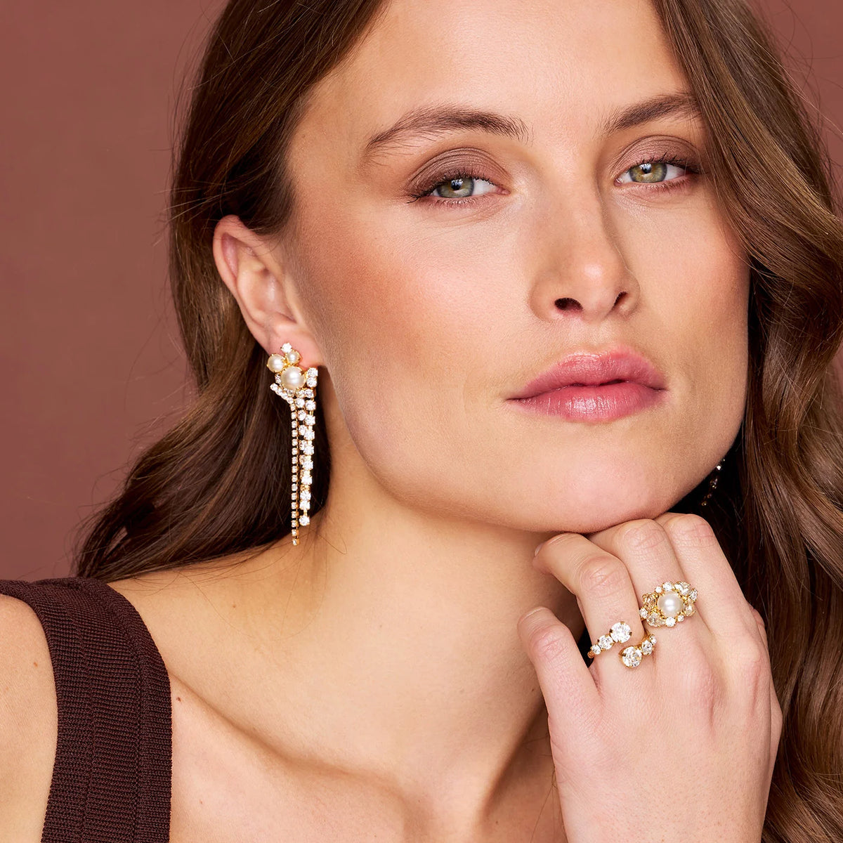 Molly Statement Earrings Gold Pearl/Crystal