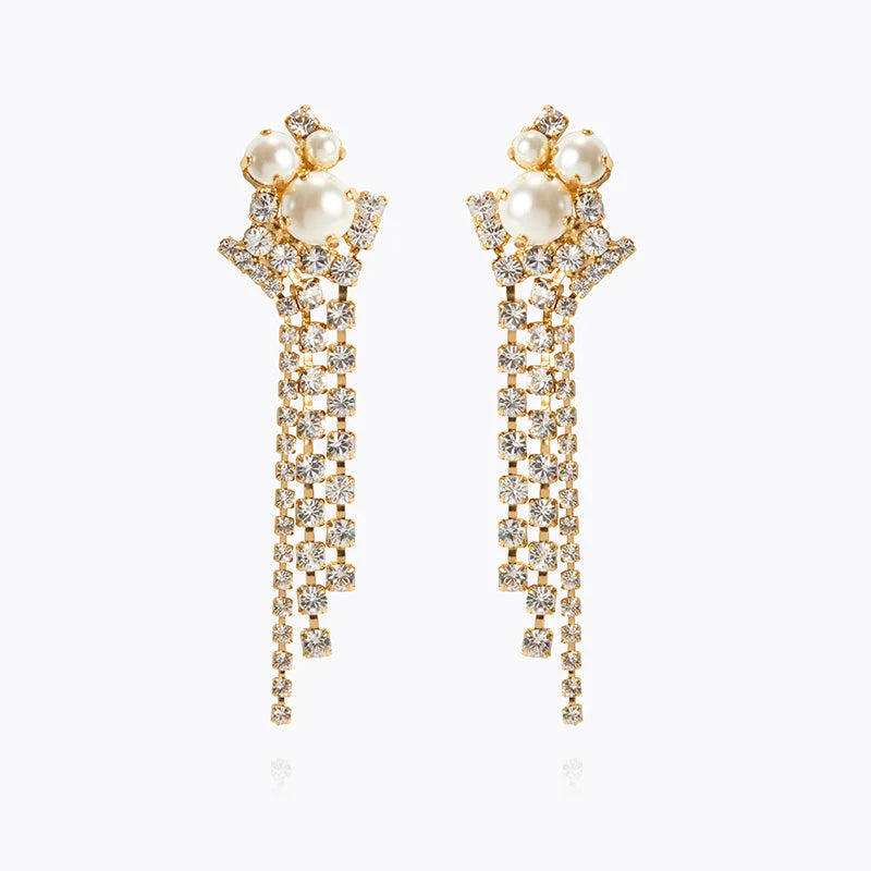 Molly Statement Earrings Gold Pearl/Crystal