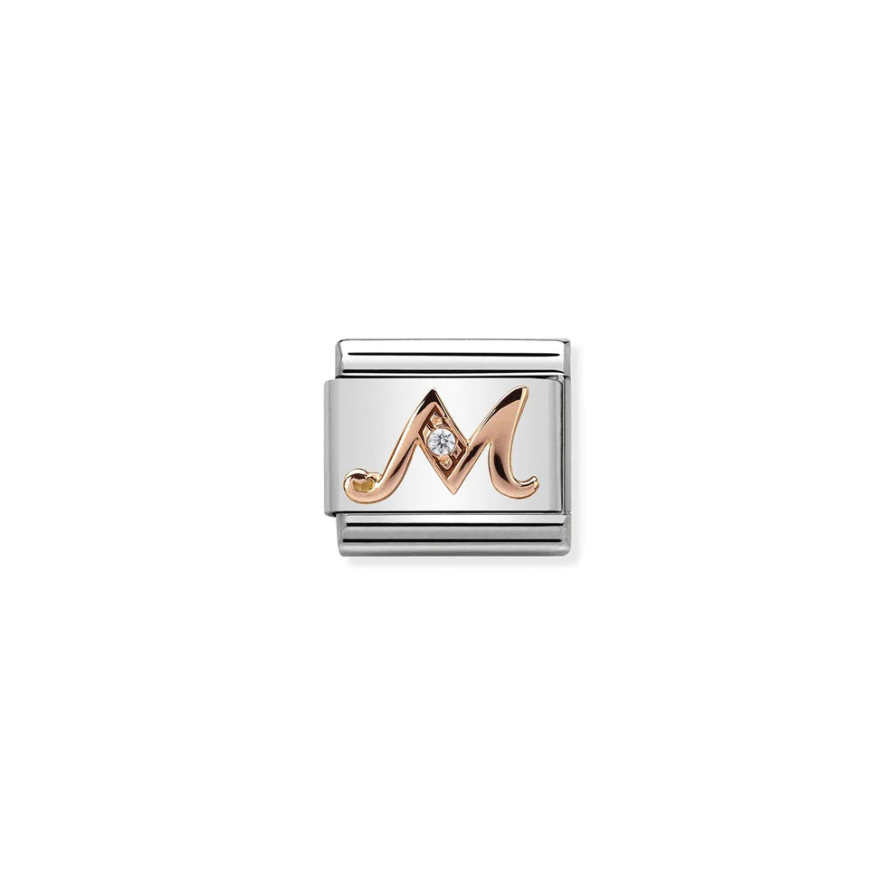 Letter M w/ Cubic Zirconia Rose Gold