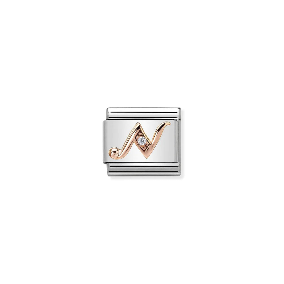 Letter N w/ Cubic Zirconia Rose Gold
