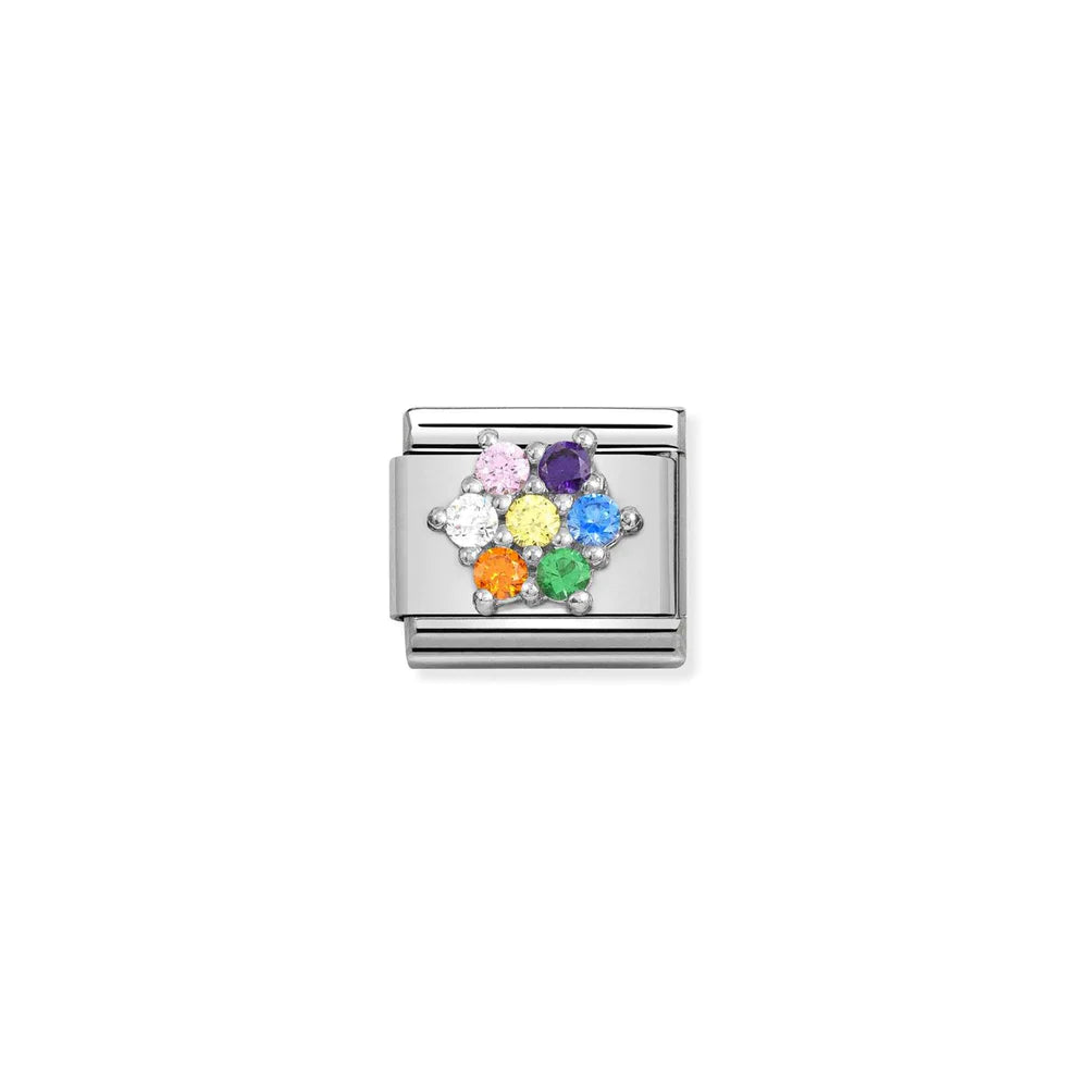 Rainbow Cubic Zirconia Flower Silver
