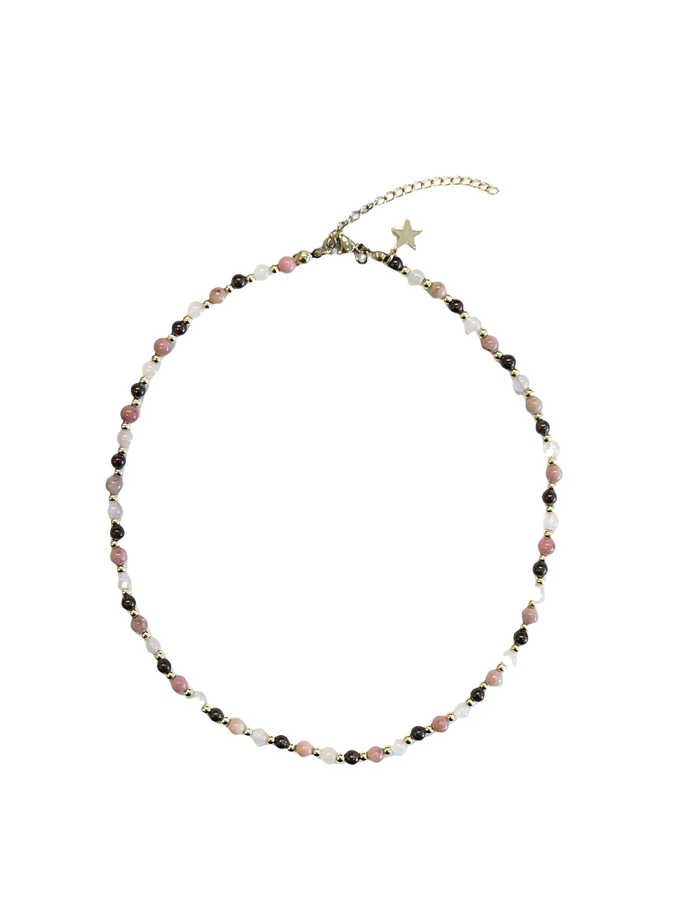 Stone Bead Necklace 4mm W/Gold Beads Rose Mix