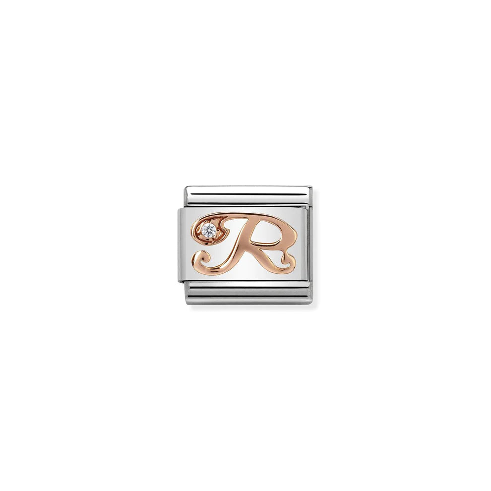 Letter R w/ Cubic Zirconia Rose Gold