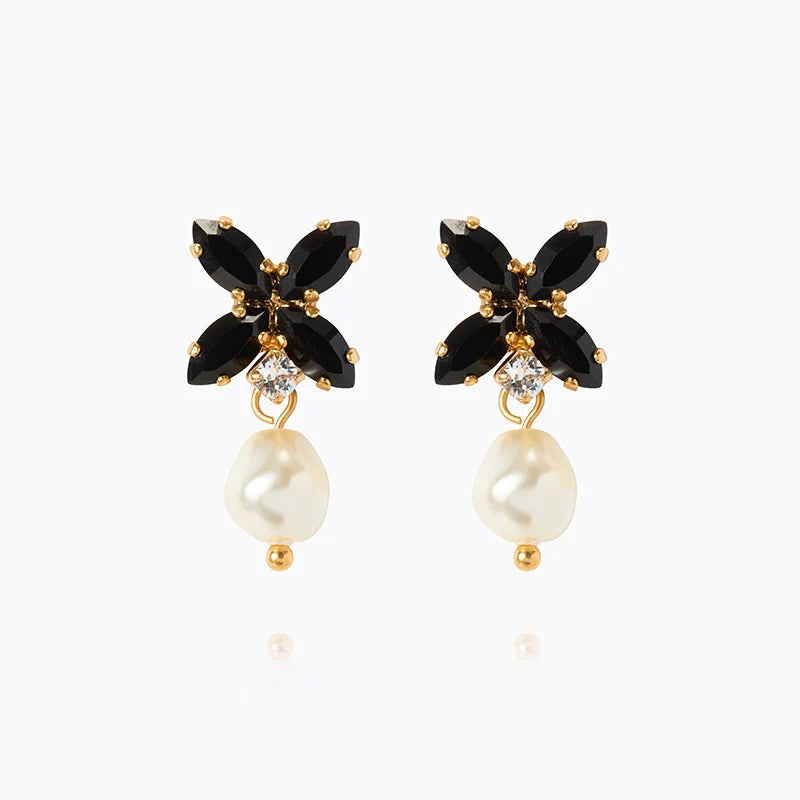 Star Pearl Earrings Gold Pearl/Jet