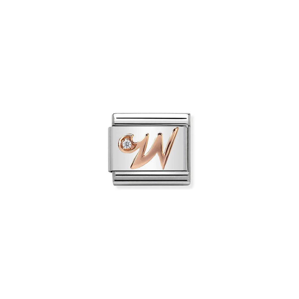Letter W w/ Cubic Zirconia Rose Gold