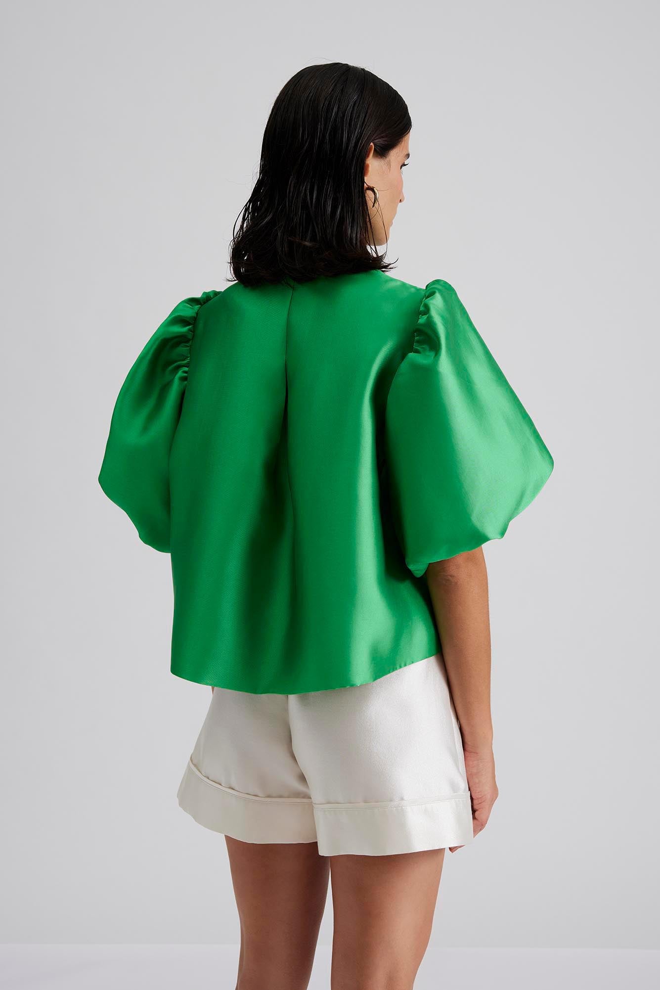 Cleo Pouf Sleeve Blouse Bright Green