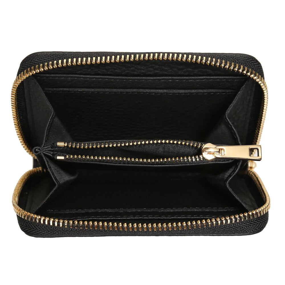 Leather Wallet Small Black W/ Gold