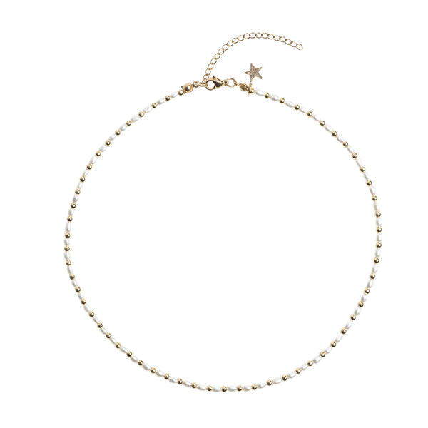 Oval Pearl Necklace Gold Beads