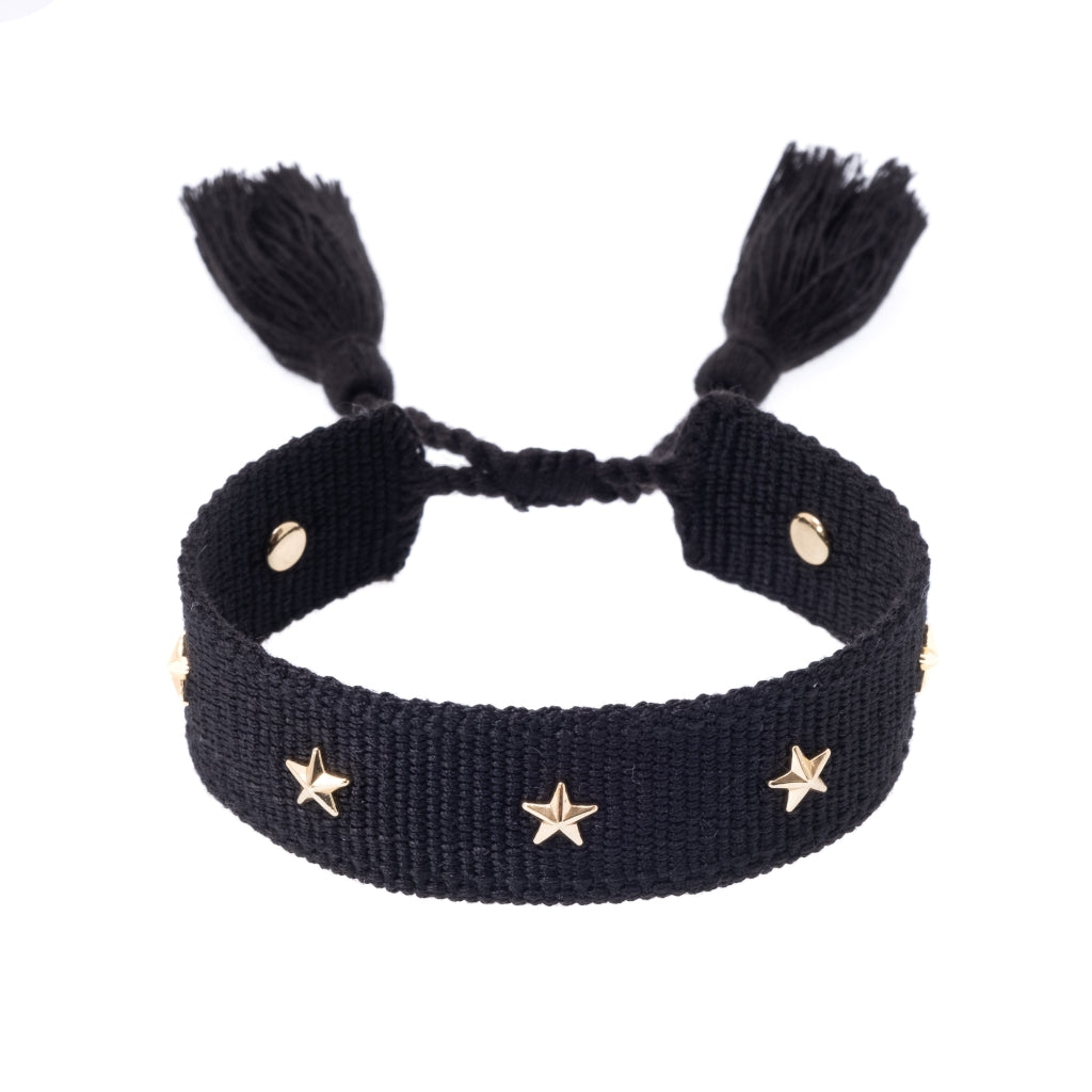 Woven Bracelet W/Star Stud Black