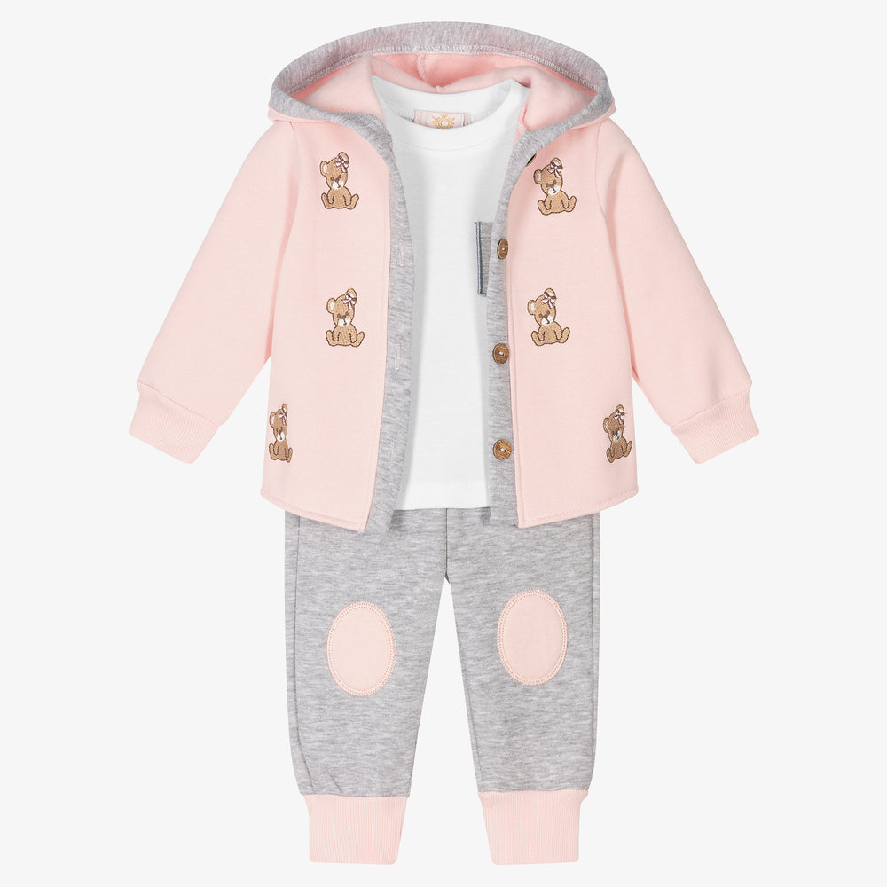 Girls 3 Piece Bear Leisure Set Pink