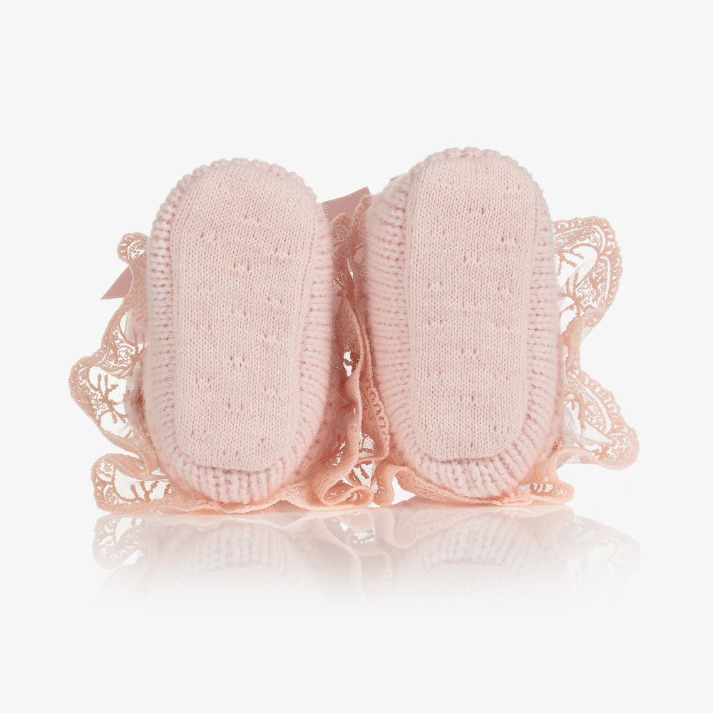 Lace Knitted Booties Pink