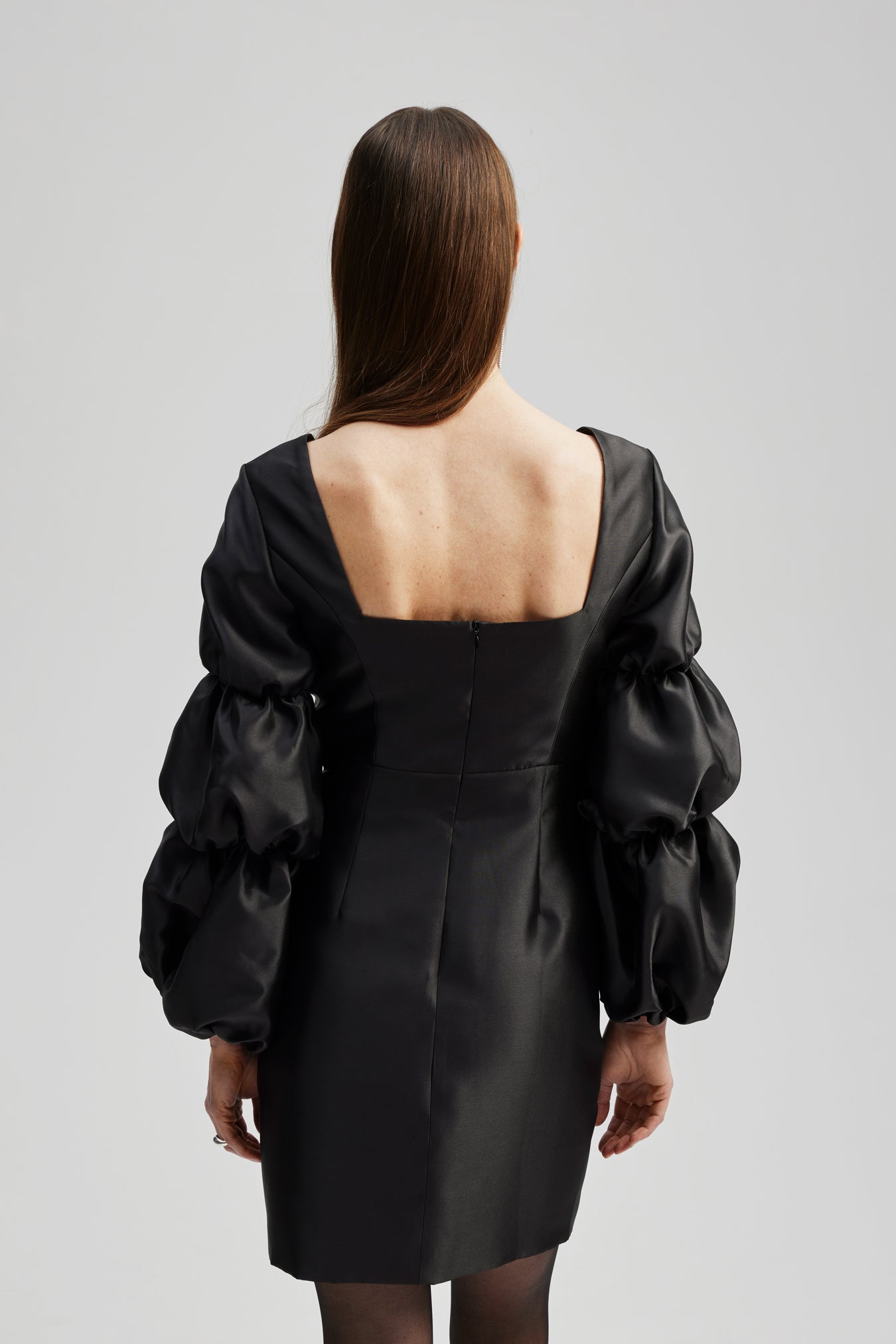 Georgia Double Pouf Sleeve Mini Dress Black