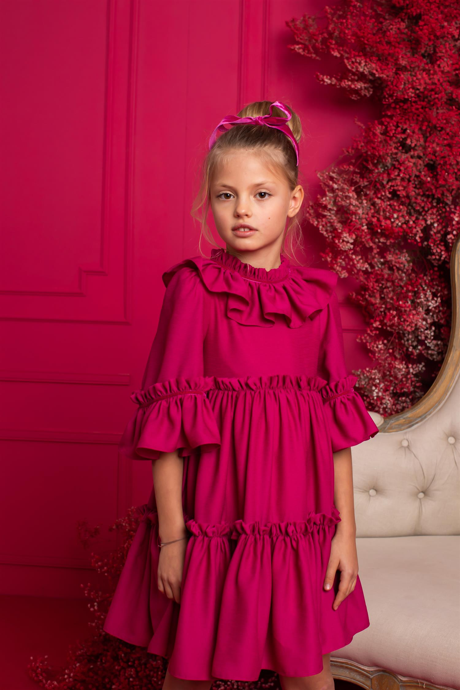 Woven Dress Pink Fuchsia 8-10 år