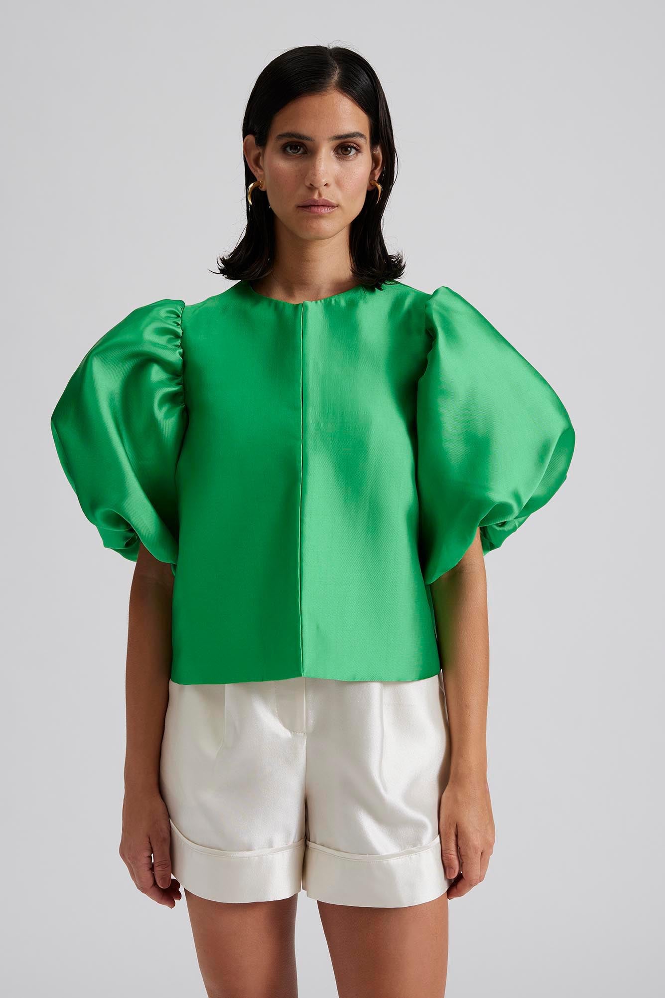 Cleo Pouf Sleeve Blouse Bright Green