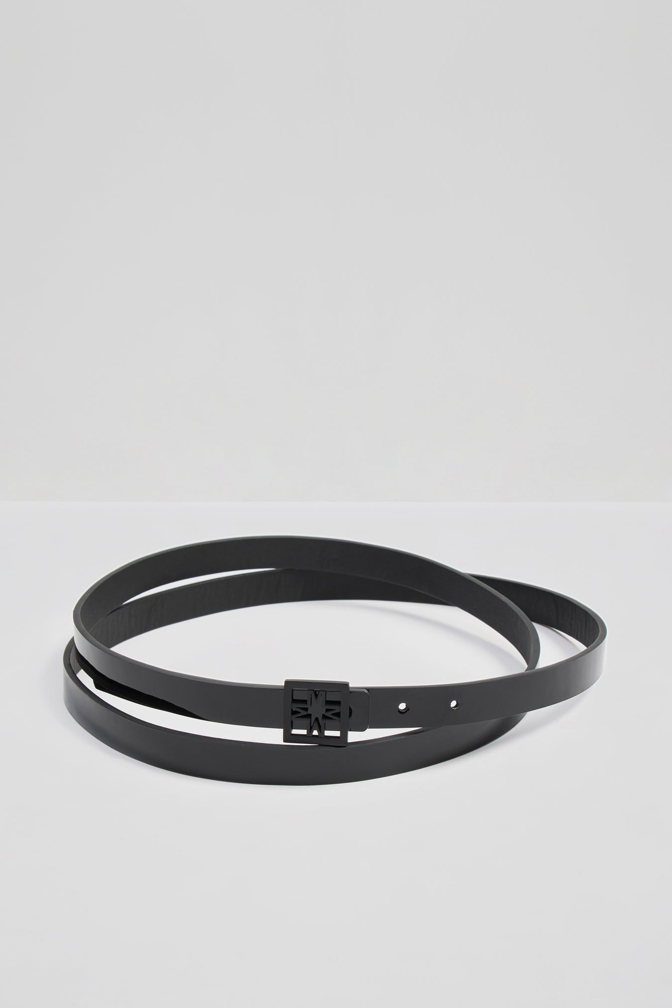 Hazel Double Length Patent Iconic Leather Belt Black