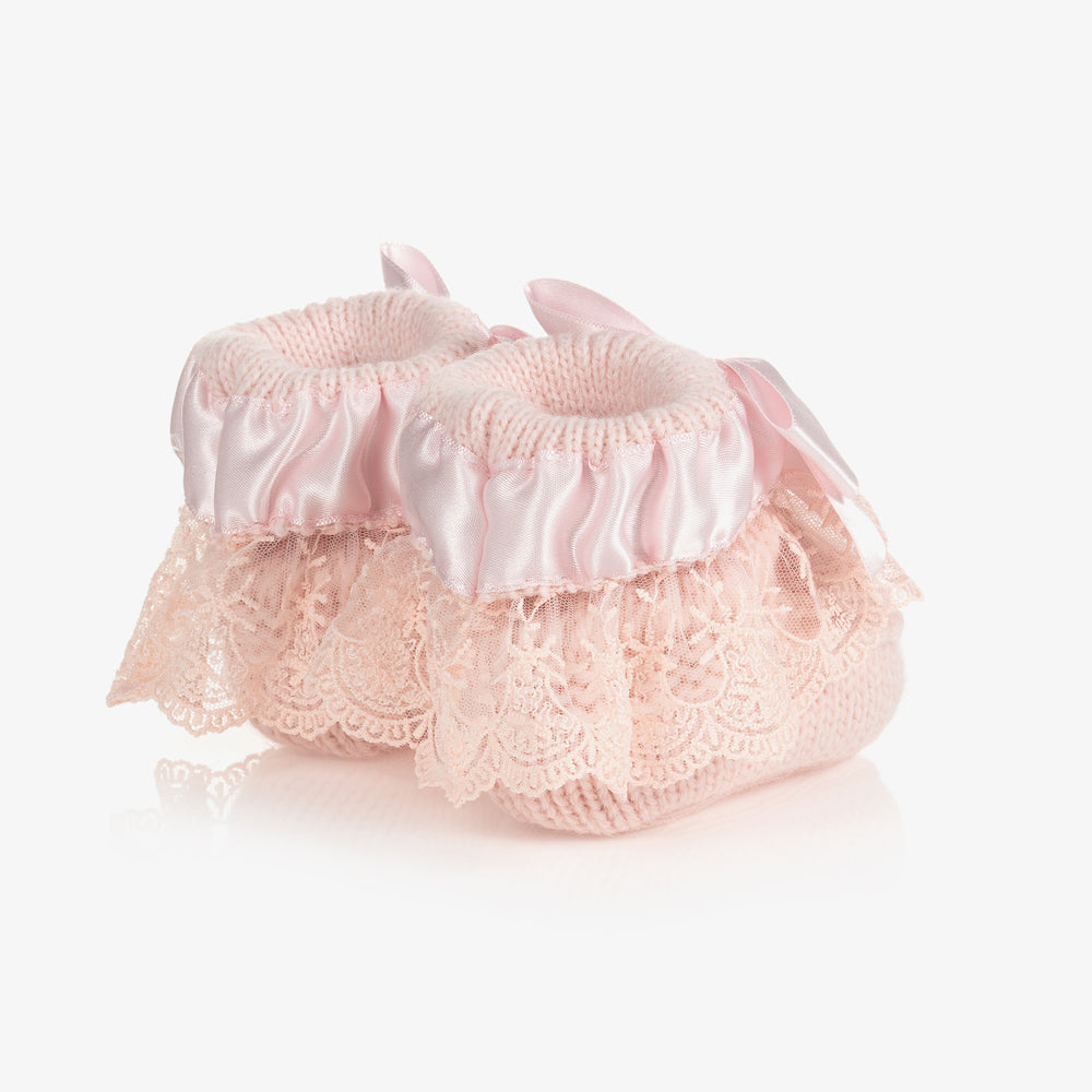 Lace Knitted Booties Pink